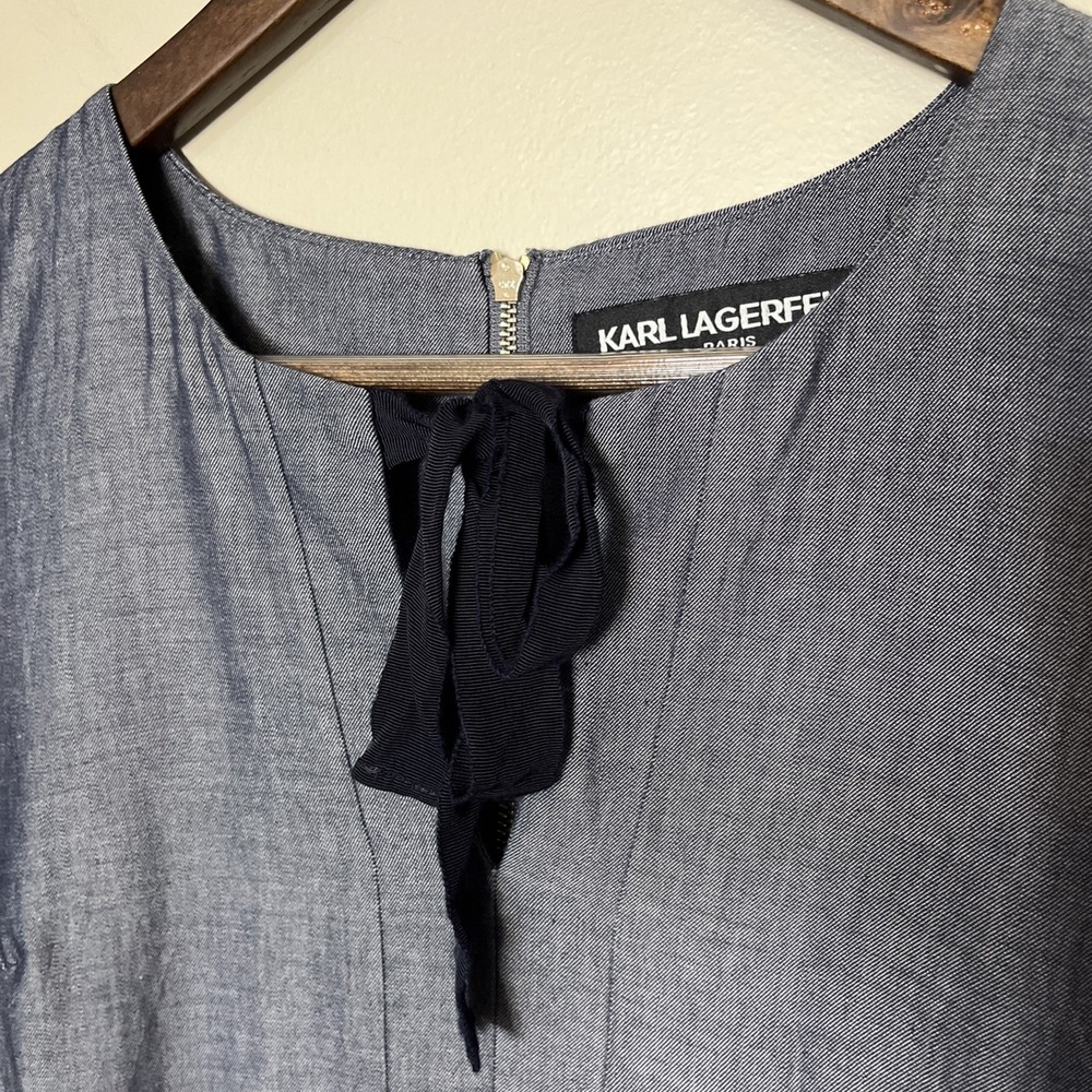 KARL LAGERFELD PARIS  Sleeveless Dress Denim Lace Size 8 Office Career‎ - Picture 4 of 9